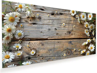 Produktbild von Glasbild 100x50cm in XXL für Wohnzimmer, Schlafzimmer Motiv Holz und Gänseblümchen