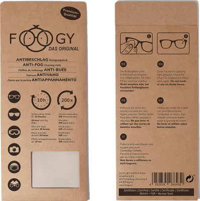 Produktbild von FOOGY Antibeschlagtuch Brillenputztuch aus Microfaser grau, Antibeschlag Anti Fog Tuch Brille, trocken, Nano-Technologie für den Antibeschlag-Effekt, KEIN Antibeschlagspray nötig
