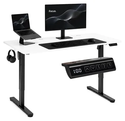Obrázek produktu pro Elektrický psací stůl 140x60 cm výškově nastavitelný 72–118 cm bílá deska ModernHome