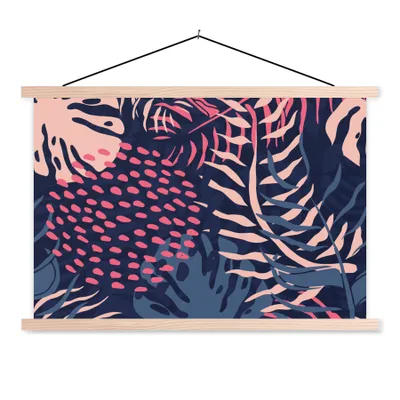Produktbild von MuchoWow® Textilposter Blätter - Tropisch - Muster - Mädchen - Kinder - Rosa - Mädchen 60x40 cm mit holzfarbenen Rahmen - Bilder