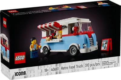 Produktbild von LEGO Icons 40681 1950er-Jahre Retro Food Truck, Mehrfarbig, Kunststoff, Maße: 7x13x6 cm, inkl. 2 Minifiguren, Kochfeld, Getränkeautomat, 310 Teile, für Erwachsene ab 18 Jahre