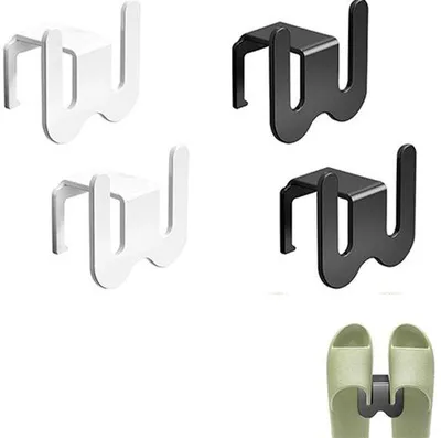 Produktbild von Schuhhalter für 4 Paar - Hängender Schuhhalter - Selbstklebender Schuhhalter - Schuhorganizer - Pantoffelhaken - Badkammer-Schuhhalter - Hängender Schuhhalter für Schlafzimmer und Wohnzimmer - Weiß- schwarz
