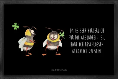 Produktbild von Mr. & Mrs. Panda Bodenvorleger Hummeln Kleeblatt 40 x 60 cm - Schwarz - Geschenk, Spruch Positiv, Gummimatte, Fröhlich, Schmutzfänger, glücklich sein, Lustige Sprüche