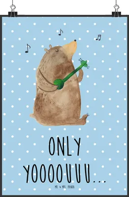 Produktbild von Mr. & Mrs. Panda Bild Bär Gitarre DIN A3 - Blau Pastell - Geschenk, Plakat, wanddeko, kunstdruck poster, drucke, Teddy