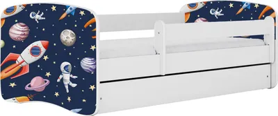 Produktbild von Kinderbett Weiß 70x140 80x160 80x180 cm – mit Matratze, Rausfallschutz und Schublade – Jugendbett für Mädchen und Jungen – Stabil und Sicher – Kosmos – 140x70 cm