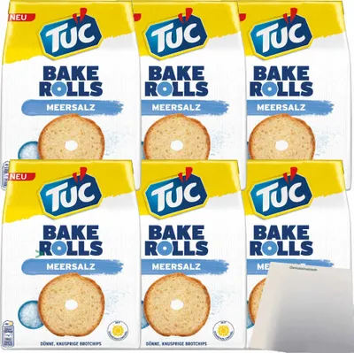 Produktbild von TUC Bake Rolls Brotchips Meersalz 6er Pack (6x150g Packung) + usy Block