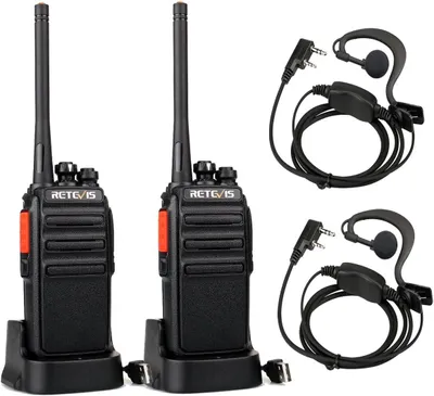 Image de Retevis RT24 talkie walkie,Rechargeable,avec Oreillette et USB Base de Chargement, talkie walkie longue portée pour Randonnées, Camping (Noir, 1 Paire