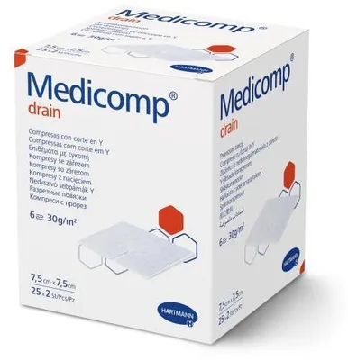 Produktbild von Medicomp drain Schlitzkomp.steril 7,5x7,5 cm 25X2 St