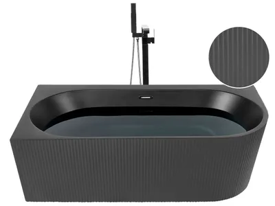 Produktbild von BELIANI Rechte Eckbadewanne Mattschwarz Acryl 170 x 80 cm Geriffelte Verarbeitung Moderne Stilbadewanne