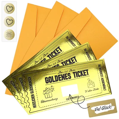 Imagen del producto de Vale de regalo para rellenar a gusto, 3 unidades, color dorado, para ocasiones especiales