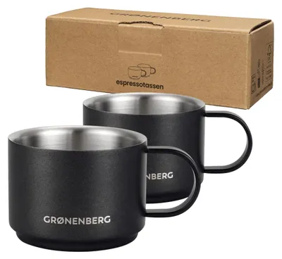 Espressotassen Set von 2, doppelwandig, schwarz, 75 ml