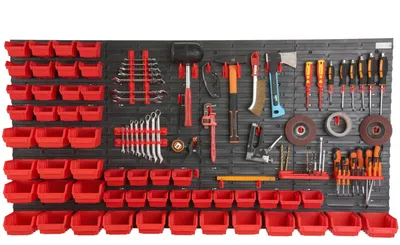 Immagine prodotto di Pannello portattrezzi per officina - 160 x 80 cm - con 51 ganci per garage
