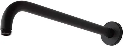 A black shower arm on a white background.
