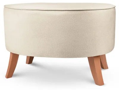 Produktbild von MG Design Ovaler Samt-Hocker 62 x 72 cm in Beige mit Holzbeinen - Gepolsterter Fußhocker für Wohnzimmer oder Schlafzimmer