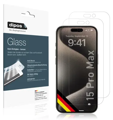 Zdjęcie produktu dla 2x folia ochronna do Apple iPhone 15 Pro Max matowa - folia antywstrząsowa 9H dipos Glass szkło plastikowe