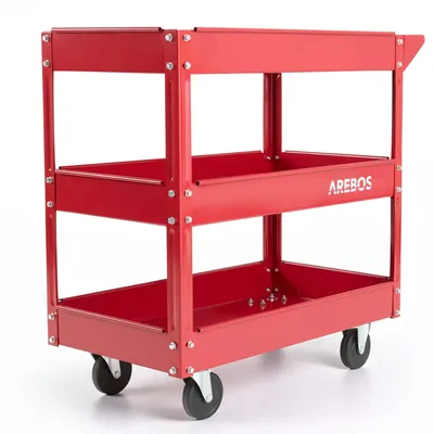 Produktbild von AREBOS Werkstattwagen Rot | 3 Fächer | bis 100 kg | mit Rollen & Griff