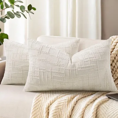 Obrázok produktu pre Dva vankúšové poťahy, 30x50 cm, krémovo biela farba, materiál: chenille, vzhľad bambusových vlákien