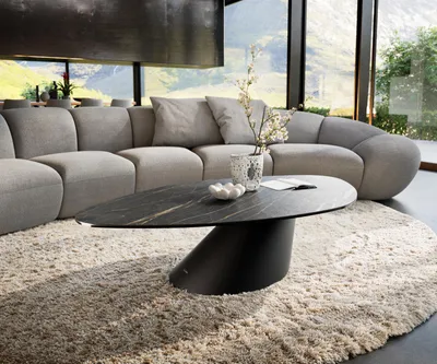 Produktbild von DELIFE Couchtisch Edge Organisch 140x76 cm Keramik Laminam® Noir Desir Braun Conis Metall Schwarz