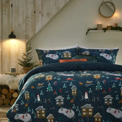 Produktbild von Furn - Kiefer - Bettwäsche-Set, Winter RV2921 (Einzelbett) (Marineblau)