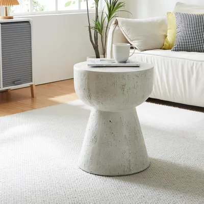 Produktbild von Beistelltisch 'Oulvepijanse' Leichtbeton fertig montiert 51 x Ø40 cm Weiß
