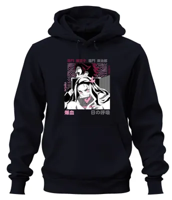 Immagine prodotto di Kimetsu no Yaiba Nezuko Tanjiro Anime Demon Hunter Japan Y2K Streetwear Pink Unisex Felpa con cappuccio, Navy, XXL