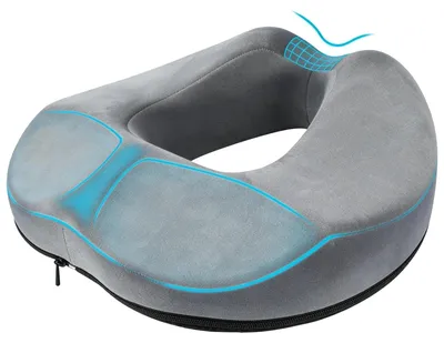 Imagen del producto de Omgoods - Cojín ergonómico para el coxis, ideal para el hogar y el coche - Forma de rosquilla - Gris