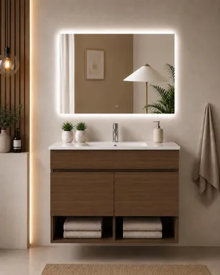 ORIGEN BATH NEBARI Hänge-Badmöbel mit Waschbecken 90x45 cm, Tea-Esche
