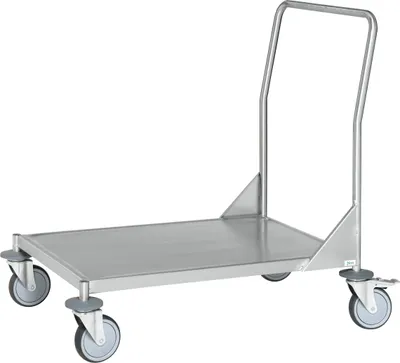 Produktbild von Kongamek Edelstahl- Plattformwagen komplett rostfrei mit Schiebegriff, 1 Etage 545x340mm Gummibereifung und Bremse