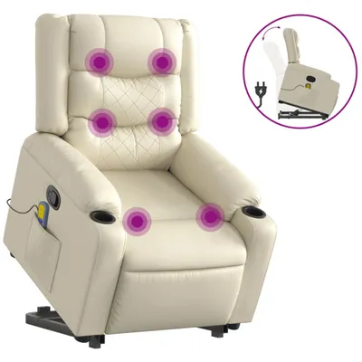 Produktbild von vidaXL Massagesessel mit Aufstehhilfe Creme Kunstleder