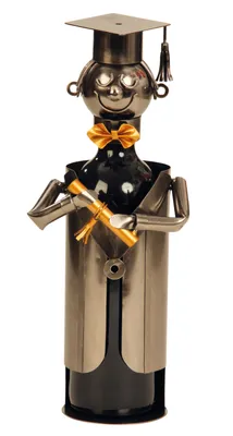 Produktbild von Extravaganter Wein Flaschenhalter Flaschenständer Student aus Metall in silber Höhe 21,5 cm