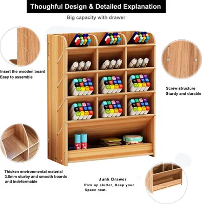 Produktbild von Schreibtisch-Organizer aus Holz, multifunktional, für den Schreibtisch, Stiftehalter, Box für Zuhause, Büro, Schulbedarf, Aufbewahrungsregal (Kirsche)