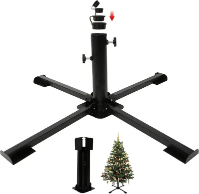 Produktbild von Weihnachtsbaumständer aus Metall für 60-300cm Bäume - Robuster, faltbarer Halter bis 50kg - Universell einstellbar