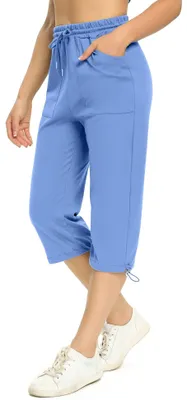 Produktbild von Damen Caprihose – 3/4 Länge, aus Baumwolle, mit Taschen und verstellbarem Bund – Blau