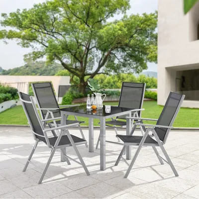 Produktbild von Juskys Aluminium Gartengarnitur Milano Gartenmöbel Set mit Tisch und 4 Stühlen Silber-Grau mit schwarzer Kunstfaser Alu Sitzgruppe Balkonmöbel