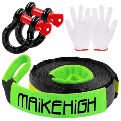 Immagine prodotto di Cavo di traino da 5 metri x 5 cm, portata 10 tonnellate, con 2 ganci e guanti, colore nero e verde