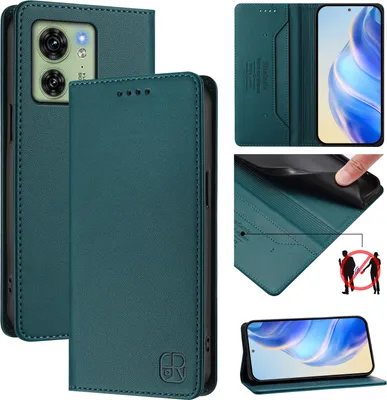 Image de Etui en cuir pour Motorola Edge 40/Edge 2023, étui à rabat avec fentes pour cartes, portefeuille et support Vert foncé