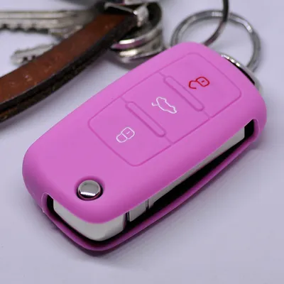 Produktbild von Auto Schlüssel Hülle Silikon Schutz Cover Rosa kompatibel mit VW Seat Skoda ab 11/2009 3 Tasten Klappschlüssel