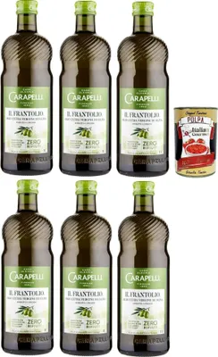 Produktbild von Carapelli Il Frantolio, olio extra vergine di oliva, Extra Natives Olivenöl 6x 1L olio extra vergine di oliva + Italian Gourmet polpa 400g