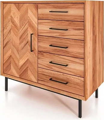 Produktbild von Kommode Seiba Kernbuche massiv 97x45x95 mit 1 Tür 5 Schubladen Fischgrätmuster