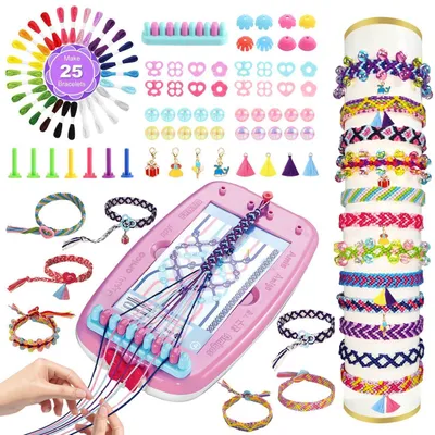 Image de Kit de fabrication de bracelets d'amitié comprenant 25 fils et plus de 100 perles dans 17 couleurs