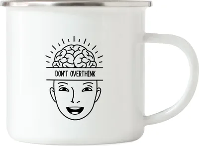 Produktbild von Don't Overthink Emaille Tasse Spruch Mental Health Happy Gehirn Positiv-Denken Mindset