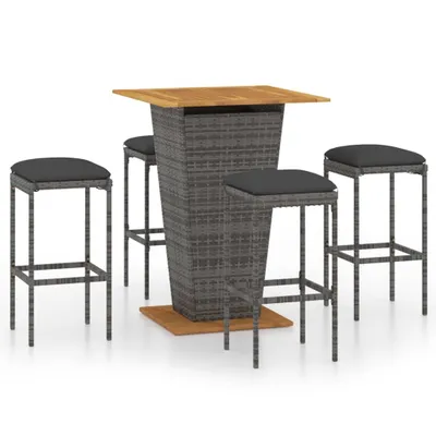 Produktbild von 5-tlg. Gartenbar-Set mit Kissen Poly Rattan Grau