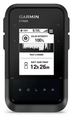 Produktbild von Garmin eTrex Solar, 5,49 cm (2.16"), 240 x 320 Pixel, 33 x 44 mm, 28 MB, Handgeführt, Schwarz, Grau