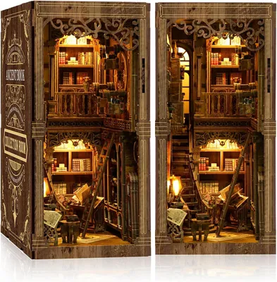Productafbeelding van Book Nook Kit - Classic Edition - DIY miniatuur houten puzzel - Vintage boekencollectie kamer met LED-verlichting