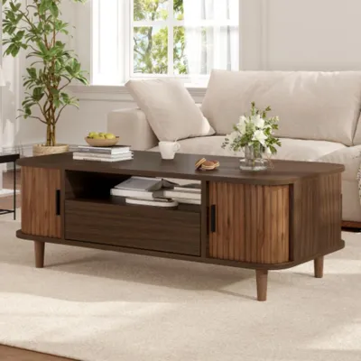 Produktbild von Couchtisch Wohnzimmertisch mit 1 Schublade und 2 Rollladentüren,Mit Offener Stauraum, Beistelltisch,Sofatisch,Kaffeetisch