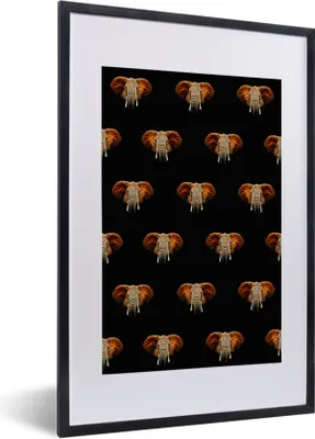 Produktbild von MuchoWow® MuchoWow® Gerahmtes Poster Elefant - Muster - Orange 40x60 cm - Poster mit zchwarzem Bilderrahmen - Poster in Rahmen