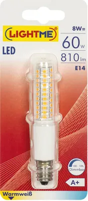Obrázok produktu pre LED-Lampe, Röhren-Form, klar, E14/8W (60W), 810 lm, 2700K dimmbar
