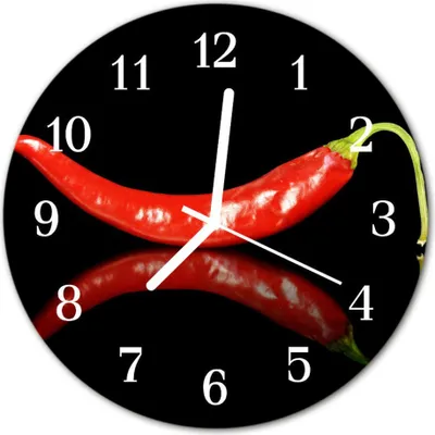 Produktbild von Glasuhr Wanduhr Küchenuhr Echt-Glas 30fi cm Chilischoten schwarz