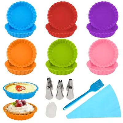 Produktbild von Silikon Tarteform - 12 Stück Mini Tartelette Förmchen - Backform für Gebäck - Ø 11 cm