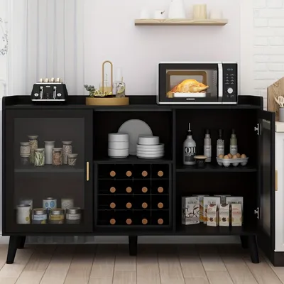Produktbild von Weinkühlschrank - Weinkeller-Schrank - Aufbewahrungsschrank für die Küche - Buffet-Schrank - Freistehender Schrank, Schwarz - Vintage-Design